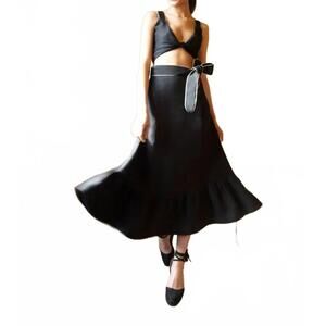 NEW ROSEWATER HOUSE noor belted midi skirt in black